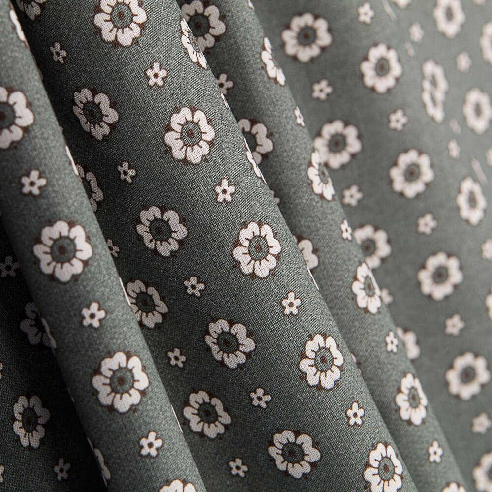 Popeline Flor Retro Popeline Grau Marengo - Ribes y Casals