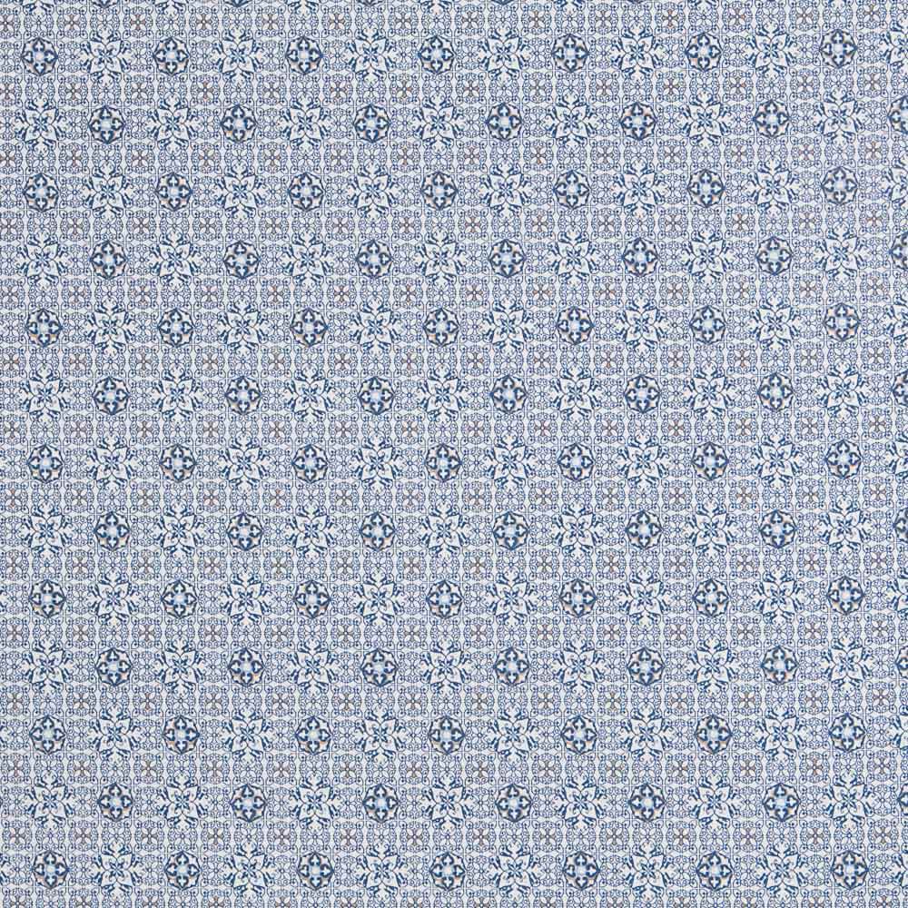 Blaue Mosaik-Popeline mit Blumenmuster - Ribes y Casals