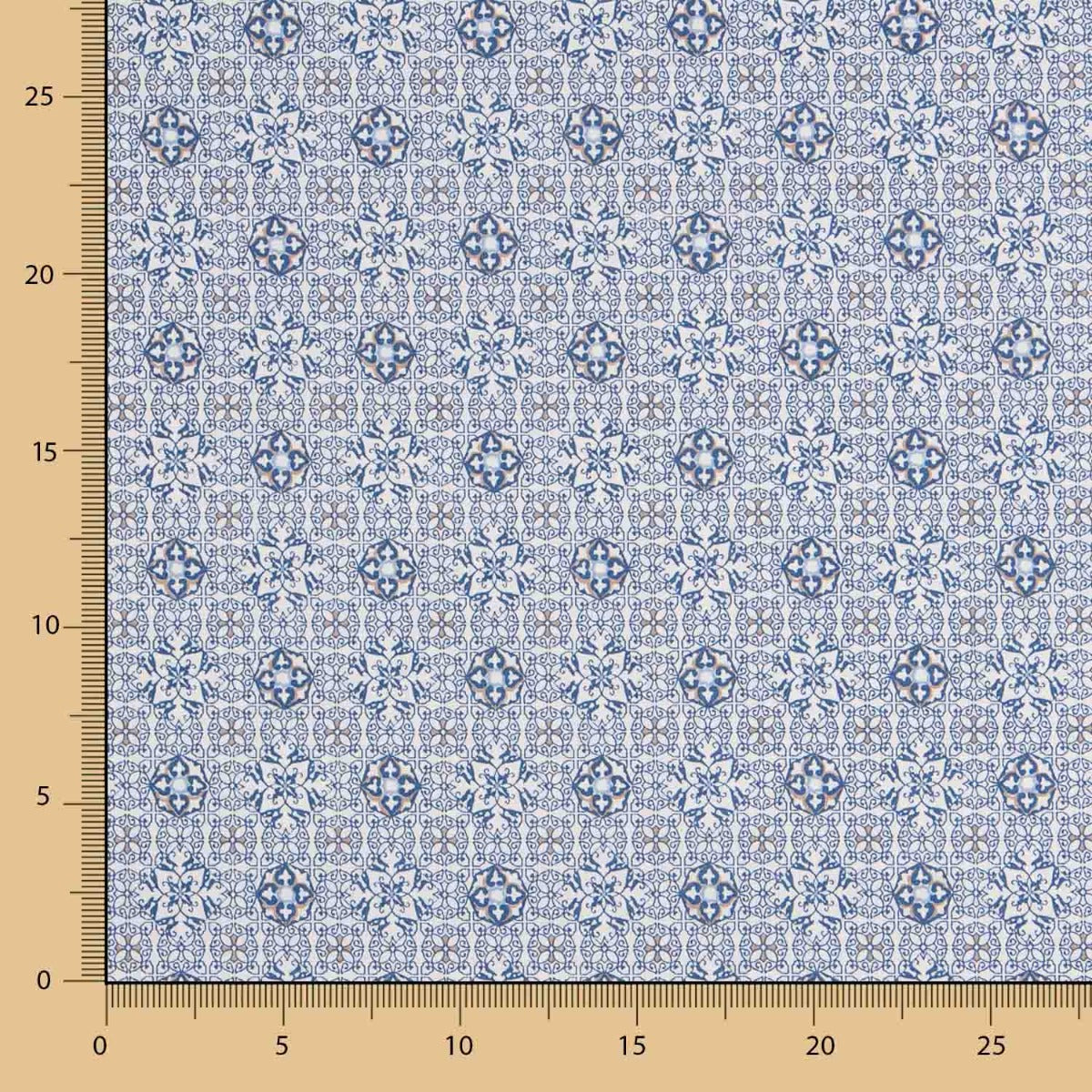 Blaue Mosaik-Popeline mit Blumenmuster - Ribes y Casals