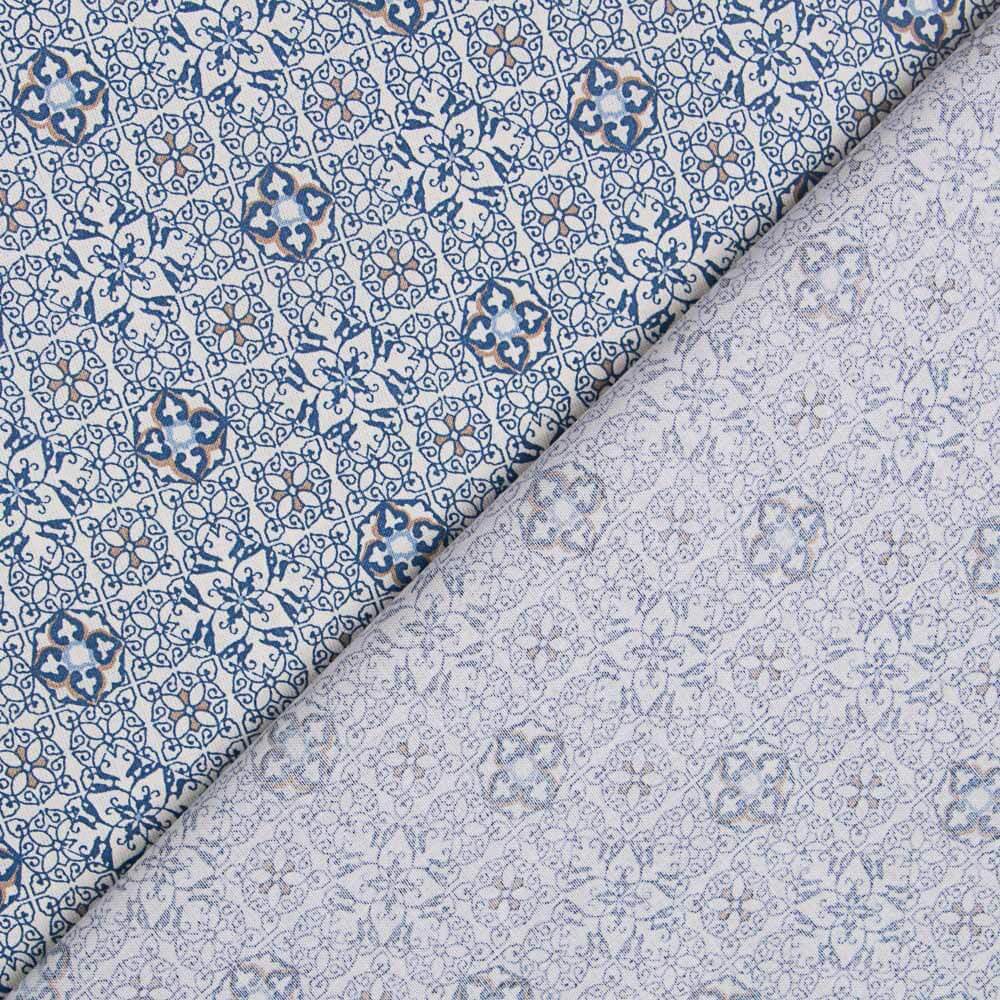 Blaue Mosaik-Popeline mit Blumenmuster - Ribes y Casals