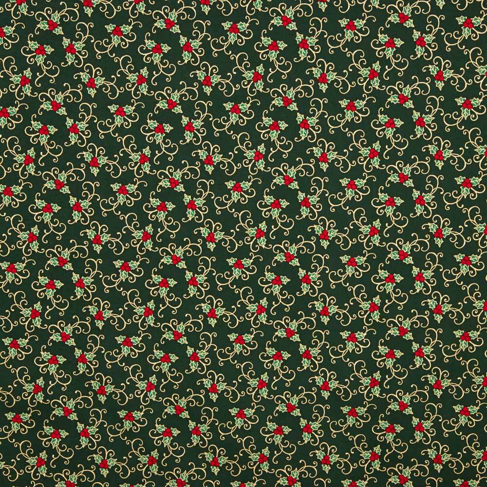 Grüne Stechpalme Holly Christmas Poplin 100 x 140 cm - Ribes y Casals