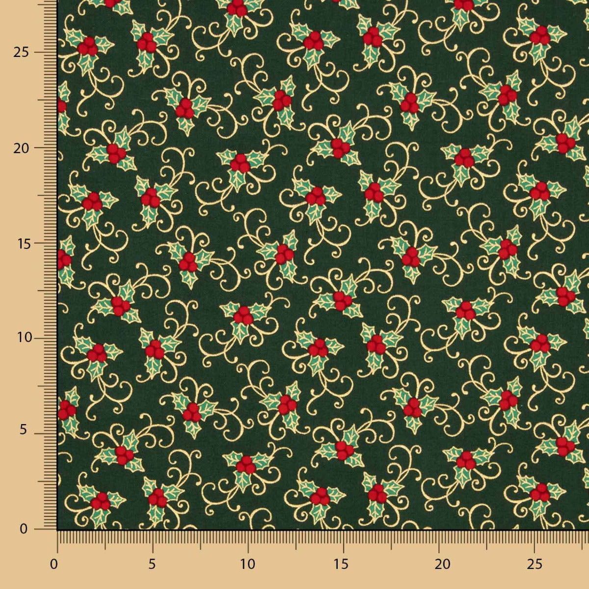 Grüne Stechpalme Holly Christmas Poplin 100 x 140 cm - Ribes y Casals