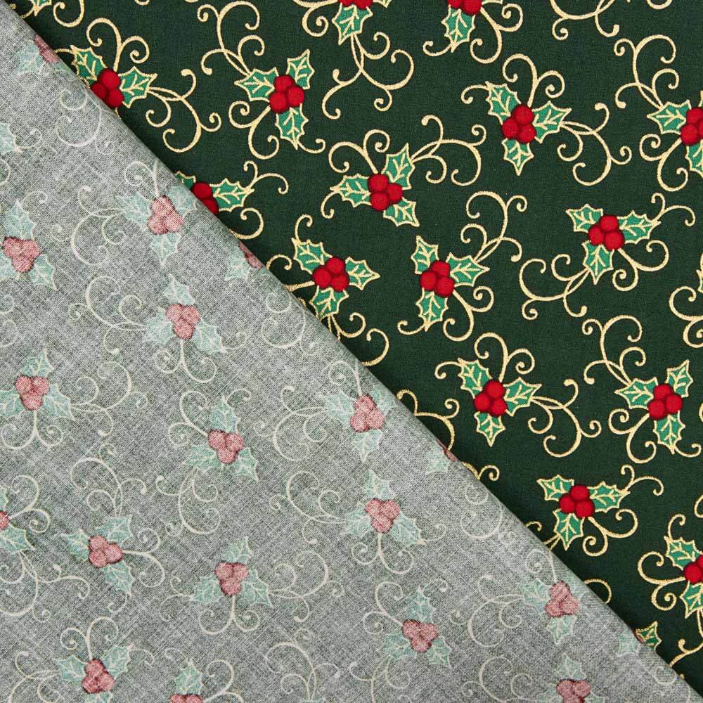 Grüne Stechpalme Holly Christmas Poplin 100 x 140 cm - Ribes y Casals
