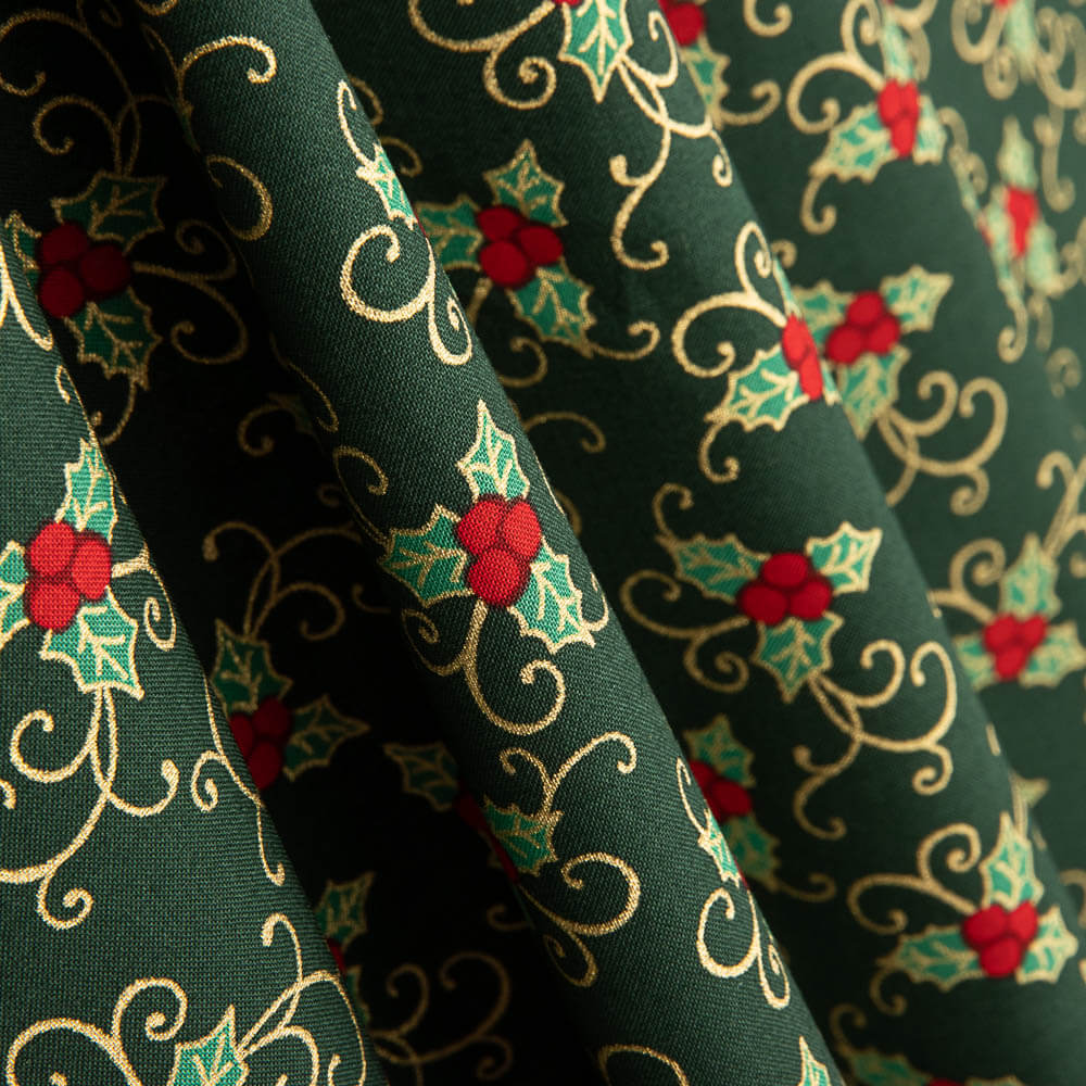 Grüne Stechpalme Holly Christmas Poplin 100 x 140 cm - Ribes y Casals