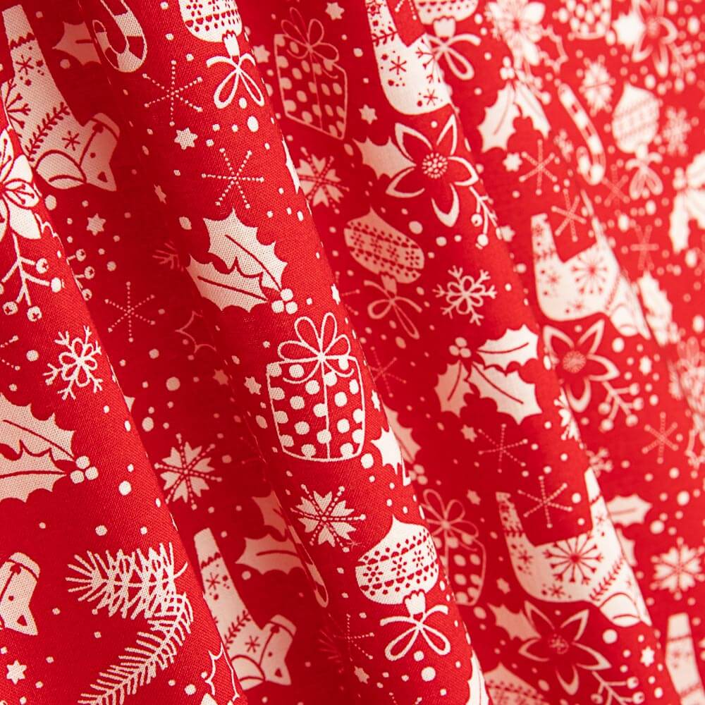 Weihnachts-Popeline Rote Motive - Ribes y Casals