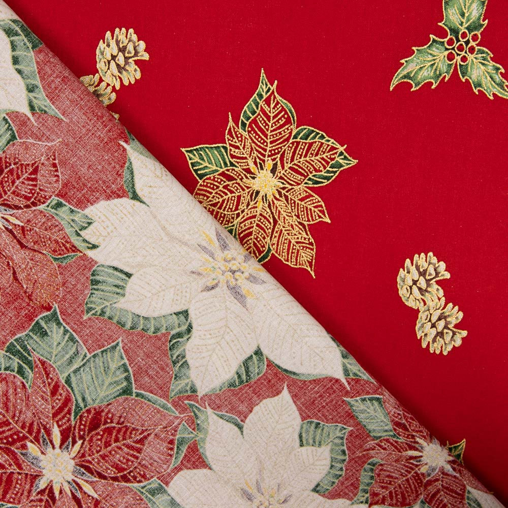 Poinsettia Weihnachts-Popeline Rot - Ribes y Casals