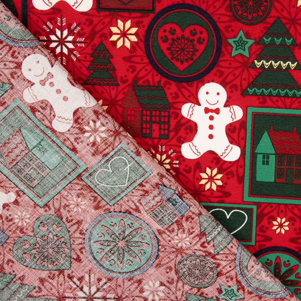Popeline Weihnachtsdruck Rot - Ribes y Casals