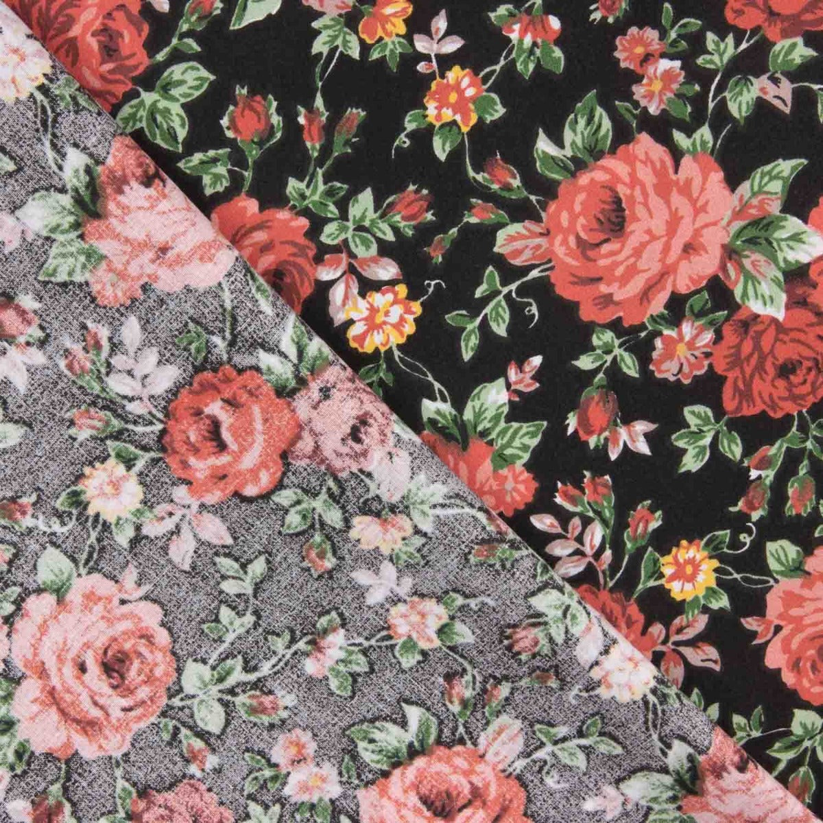 Elegante Schwarze Rosen Popeline Popeline-Stoff - Breite 150 cm - Ribes y Casals