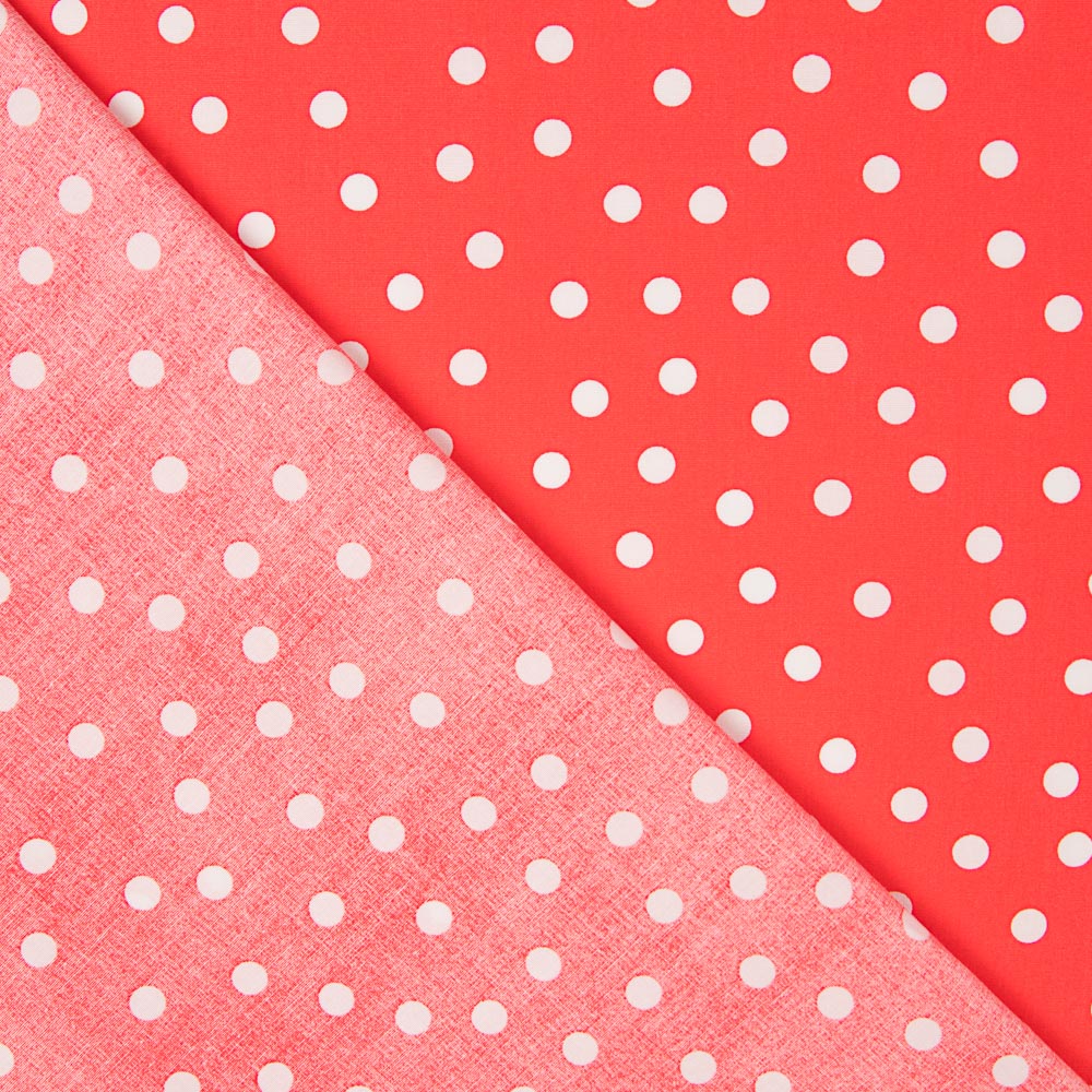Weiß gepunktete Spandex-Popeline 7mm Koralle - Ribes y Casals