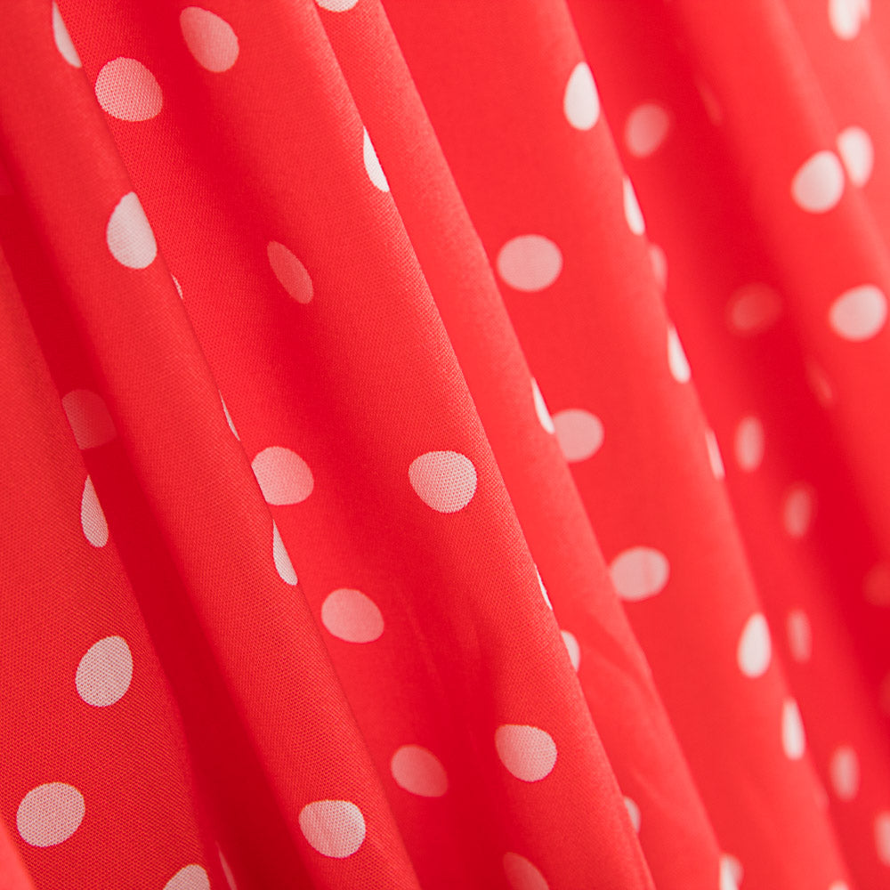 Weiß gepunktete Spandex-Popeline 7mm Koralle - Ribes y Casals