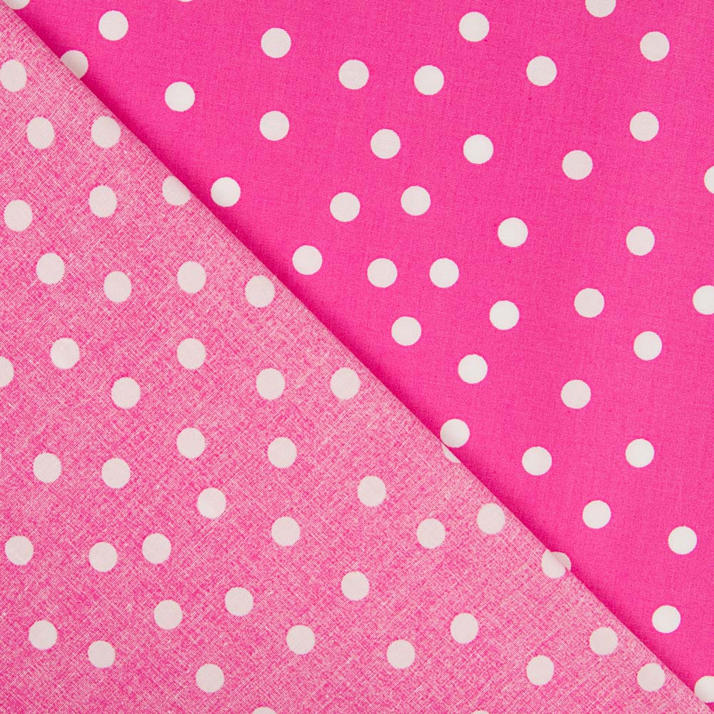 Popeline Spandex Polka Dots Weiß Popeline 7mm Fuchsia - Ribes y Casals