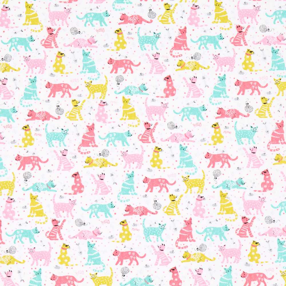 Bio-Baumwoll-Popeline Katzen Multicolour - Ribes y Casals