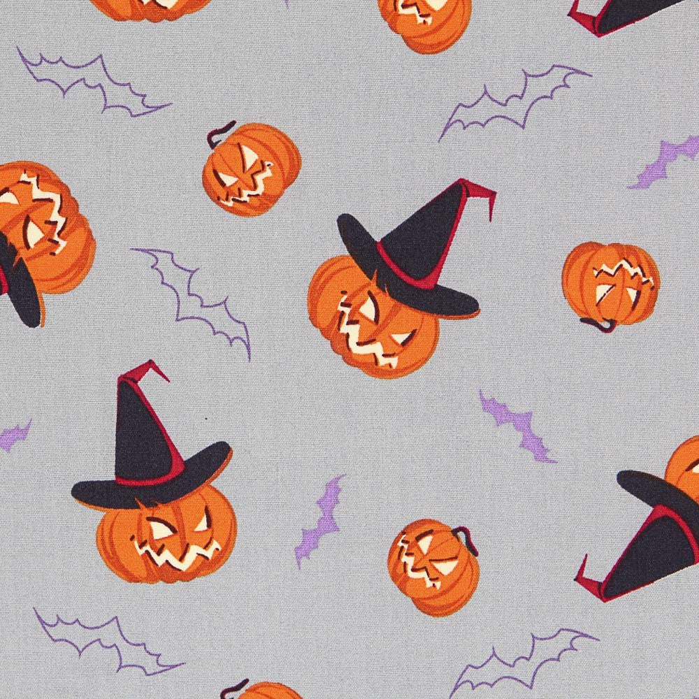 Halloween Popeline Kürbisse Grau - Ribes y Casals