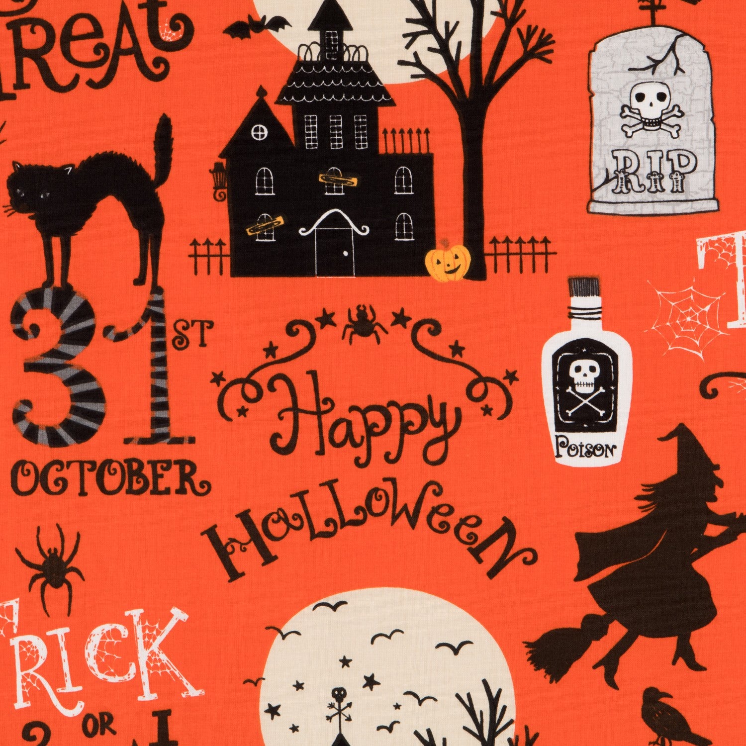 Halloween Popeline Orange - Ribes y Casals