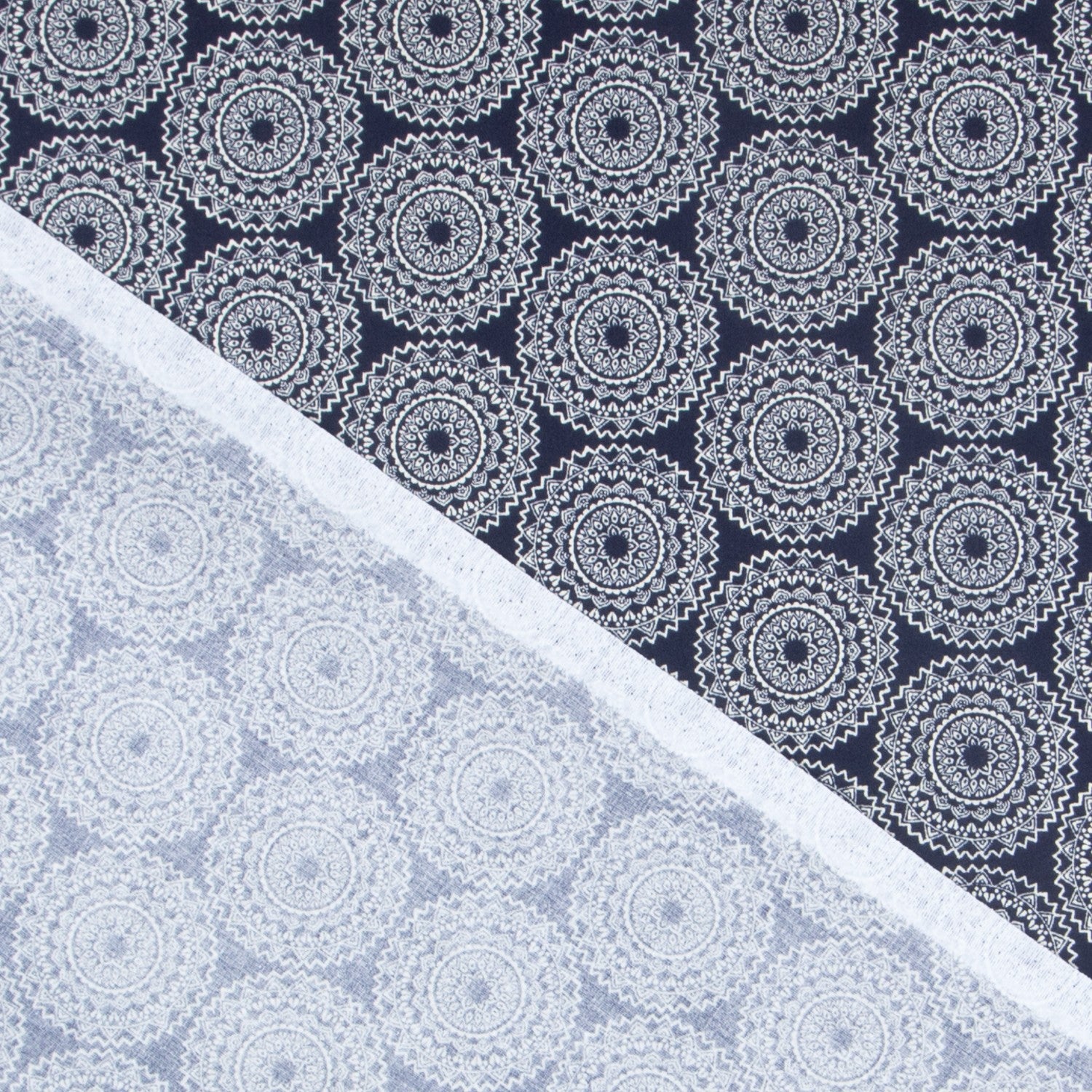 Dunkelblaue Mandala-Popeline - Ribes y Casals