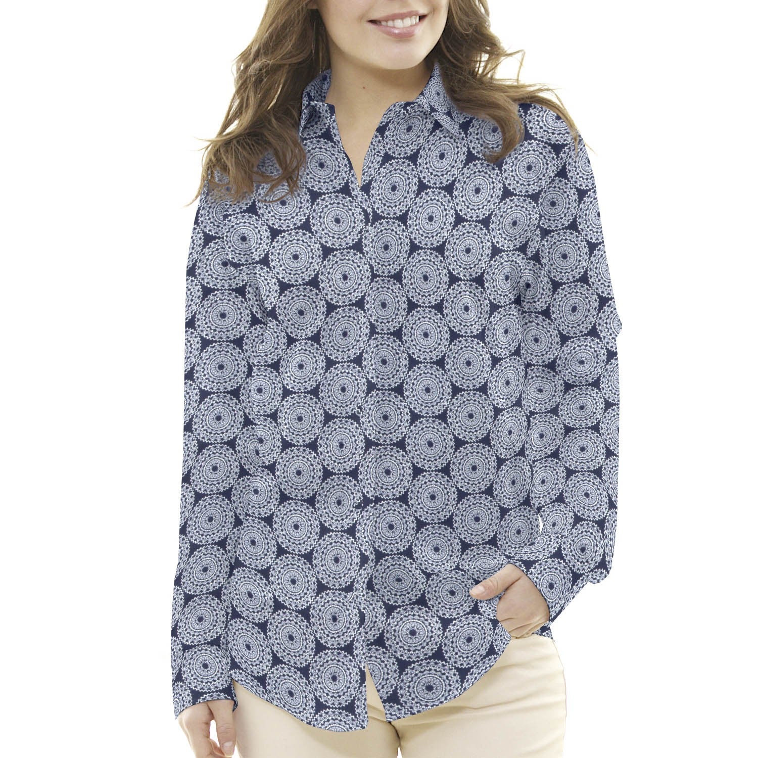Dunkelblaue Mandala-Popeline - Ribes y Casals