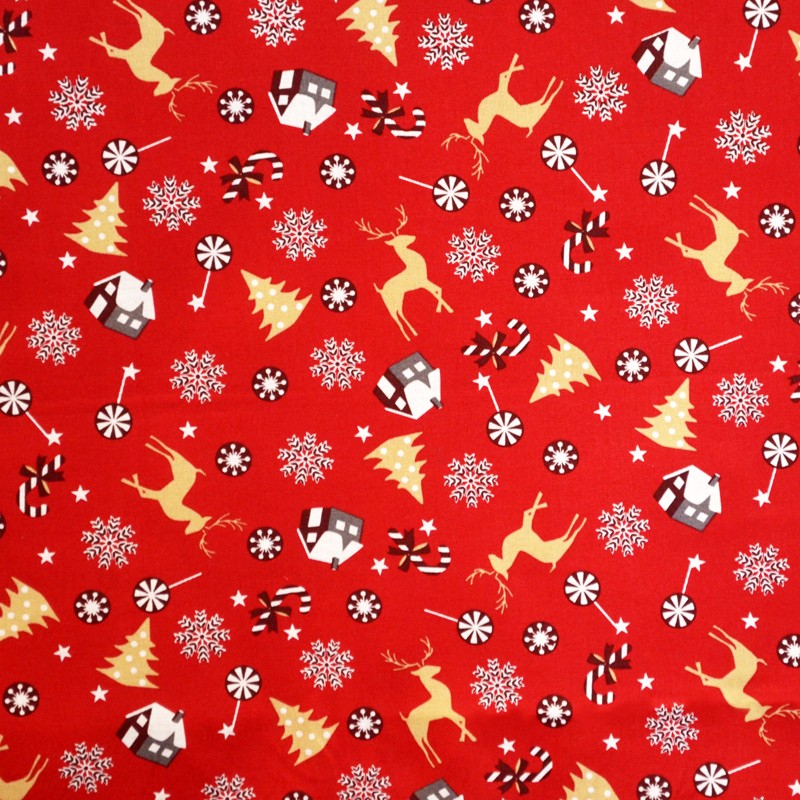 Popeline Weihnachtshirsch Roter Hintergrund - Ribes y Casals