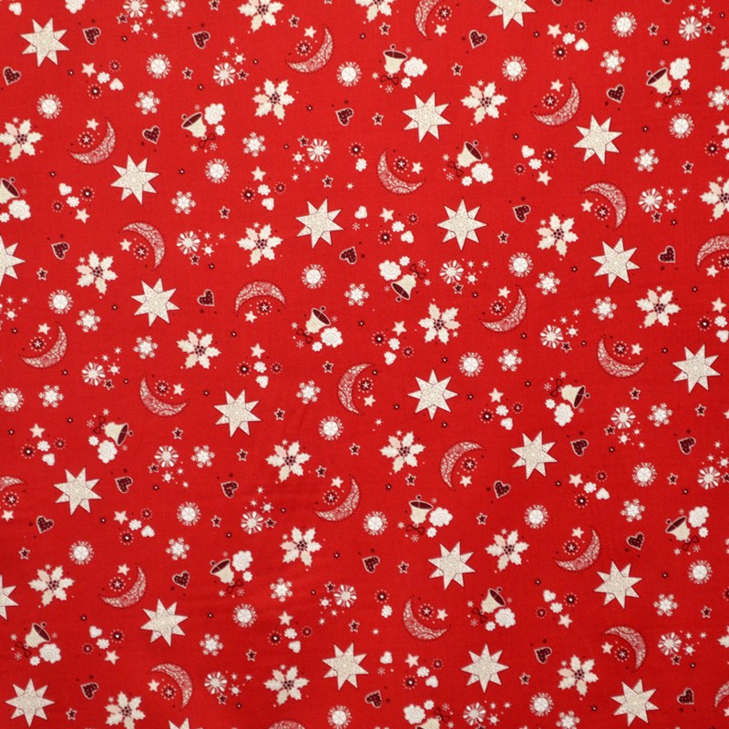 Weihnachten Popeline Sterne Mond Mond Rot Hintergrund - Ribes y Casals
