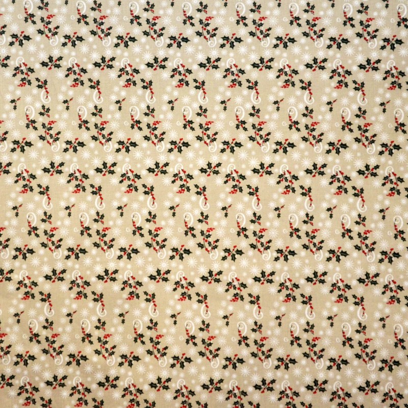 Popeline Weihnachten Mistelzweig Beige Hintergrund - Ribes y Casals