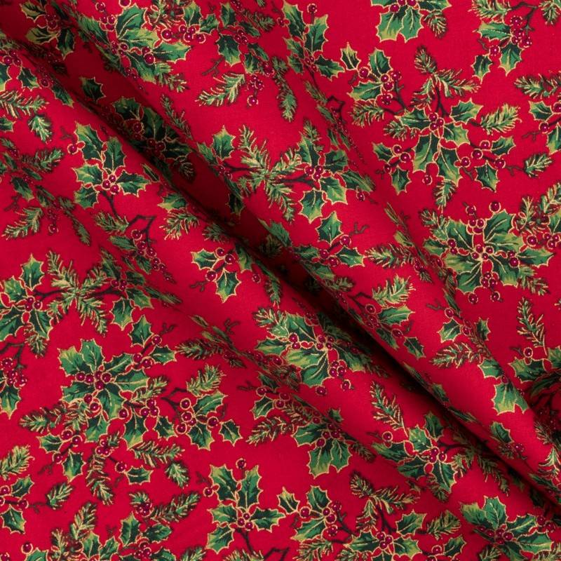 Popeline Weihnachten Mistelzweig Rot - Ribes y Casals