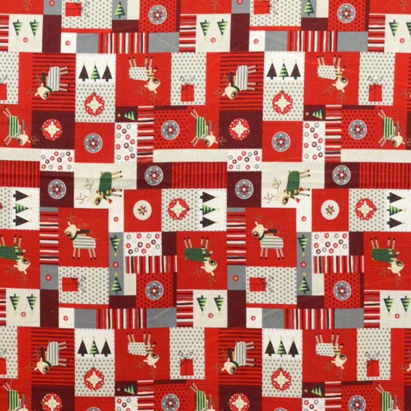 Rote Patchwork-Weihnachts-Popeline - Ribes y Casals