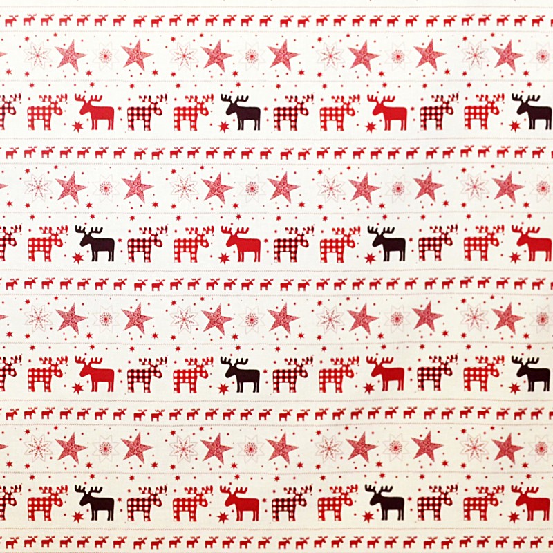 Weihnachten Popeline Rentier Mehrfarbig Weihnachten Popeline Ecru Hintergrund - Ribes y Casals