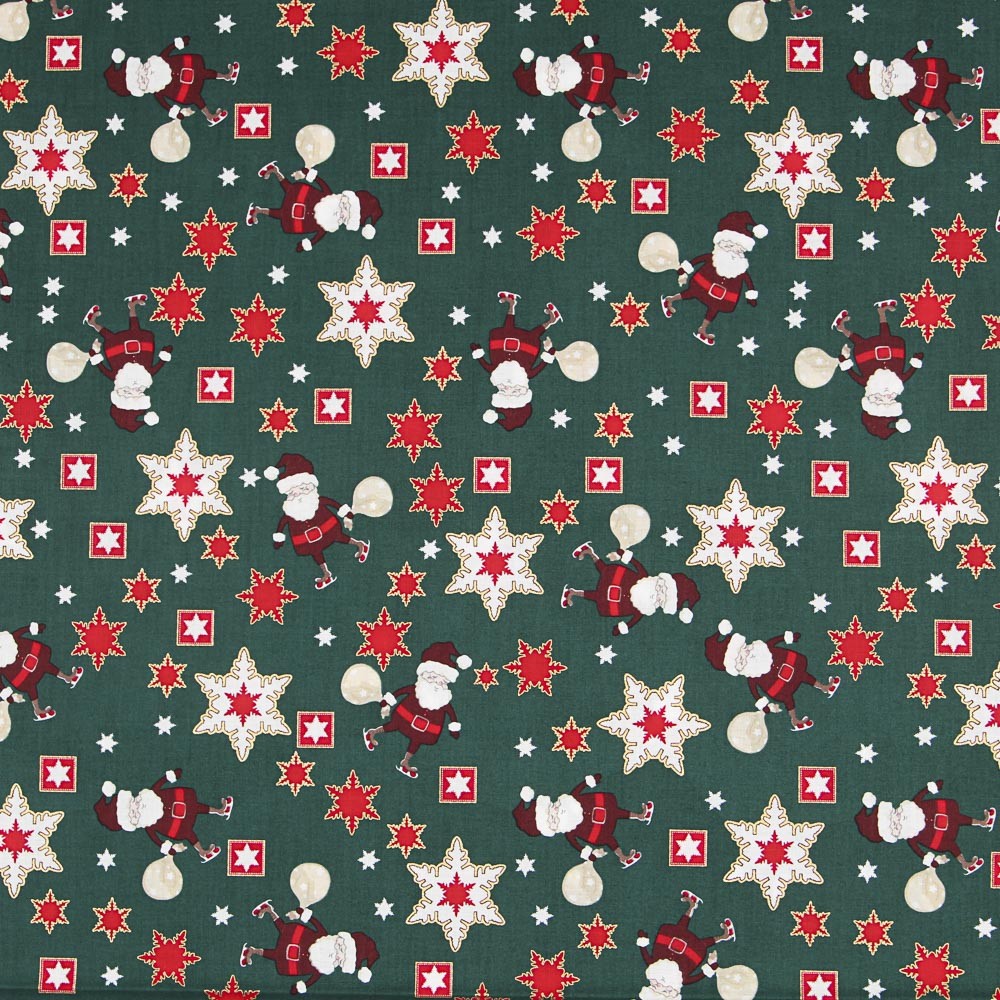 Popeline Weihnachten Santa Grün - Ribes y Casals