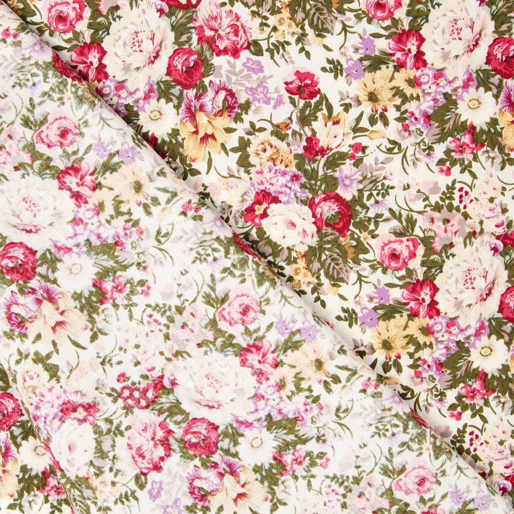 Popeline Retro Floral Ecru - Ribes y Casals