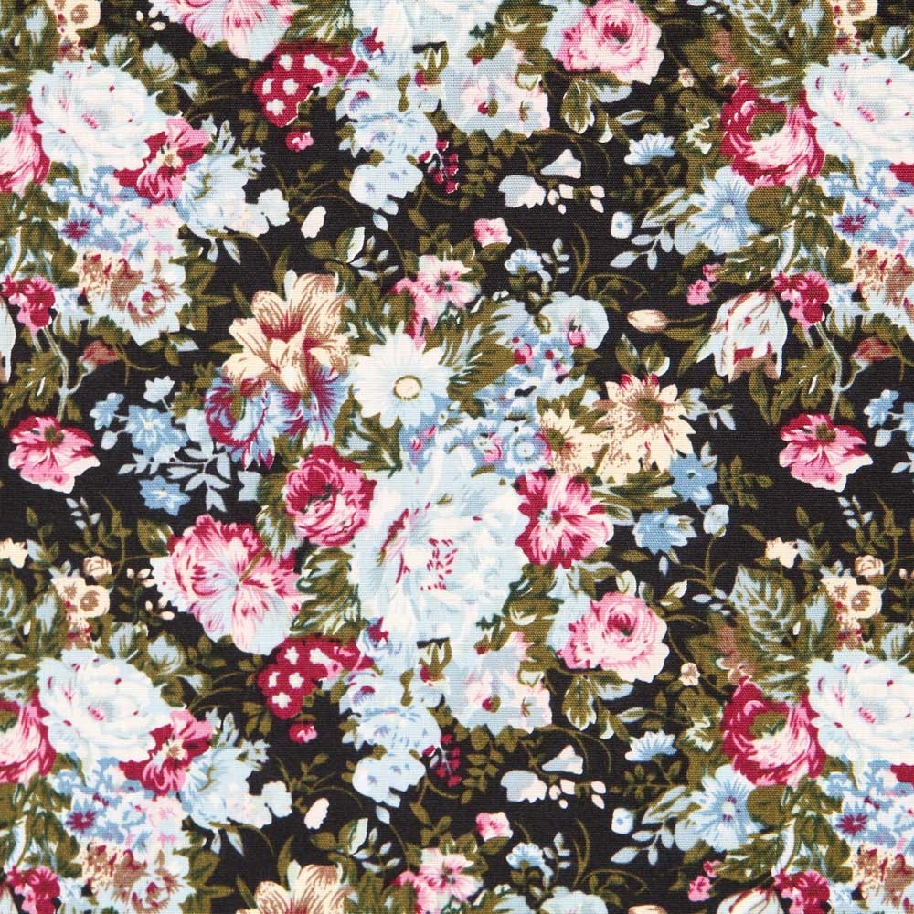 Retro Floral Schwarz Popeline - Ribes y Casals