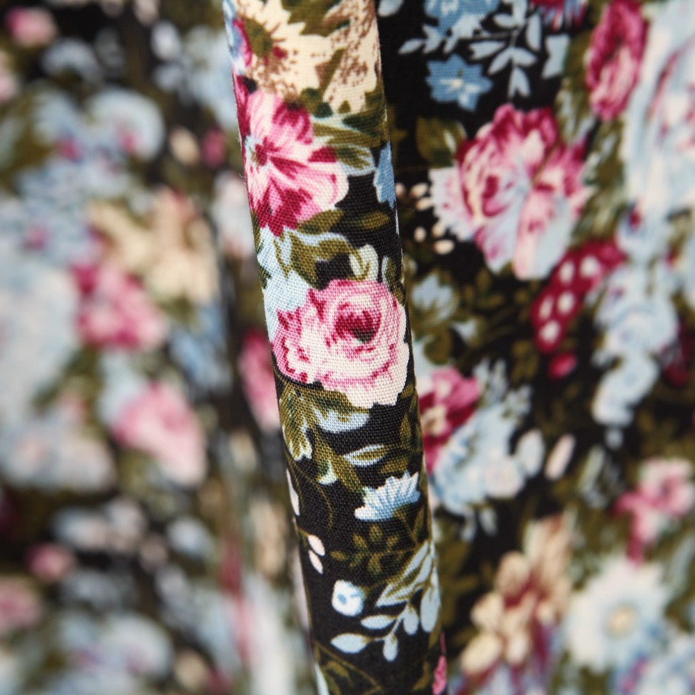 Retro Floral Schwarz Popeline - Ribes y Casals