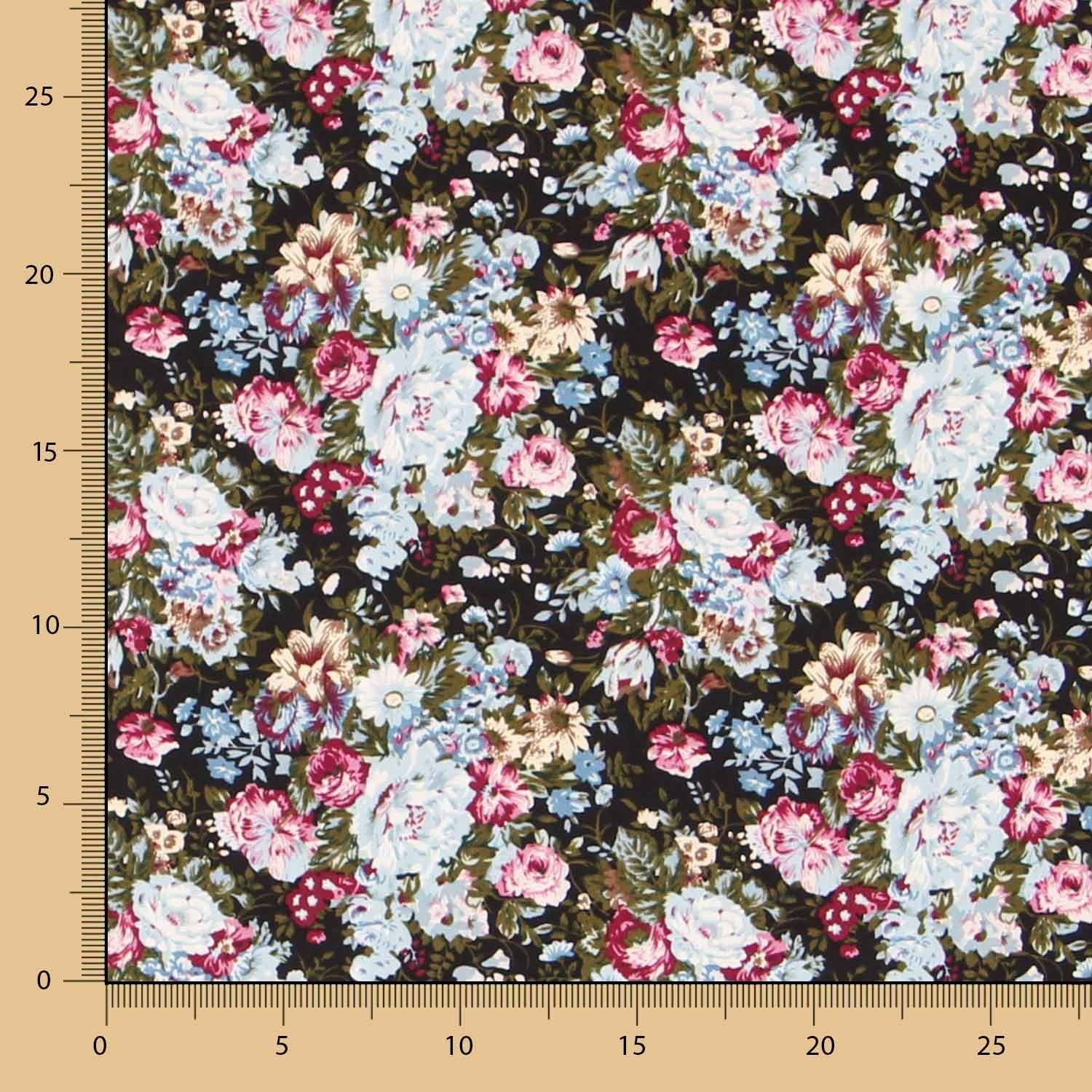 Retro Floral Schwarz Popeline - Ribes y Casals