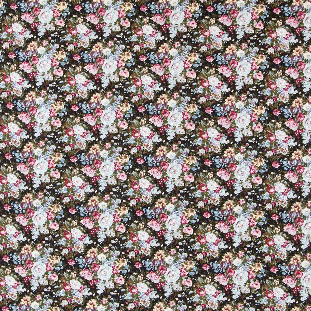 Retro Floral Schwarz Popeline - Ribes y Casals
