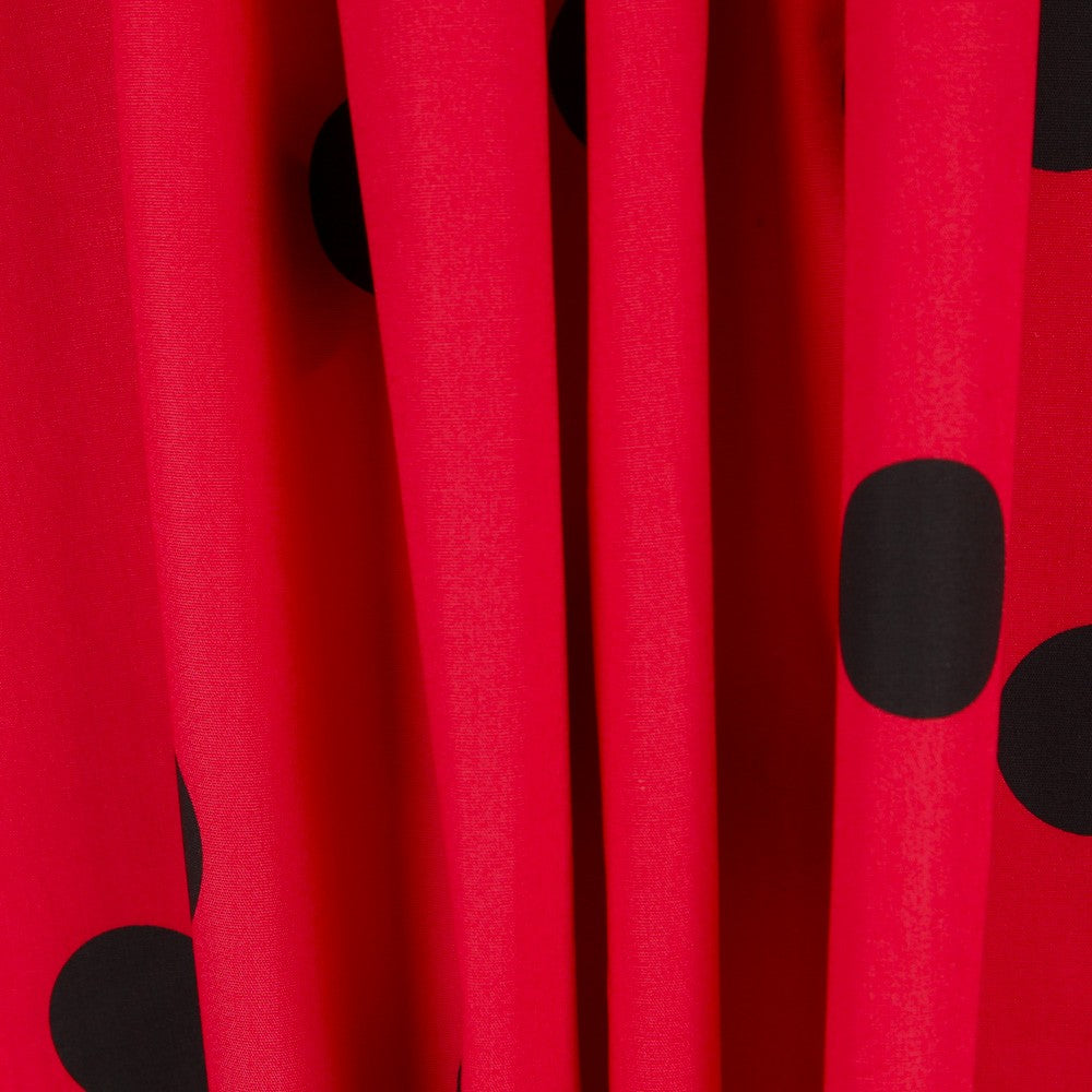Spandex Popeline Popeline Schwarz Polka Dots 30mm Rot 155 x 140 cm - Ribes y Casals