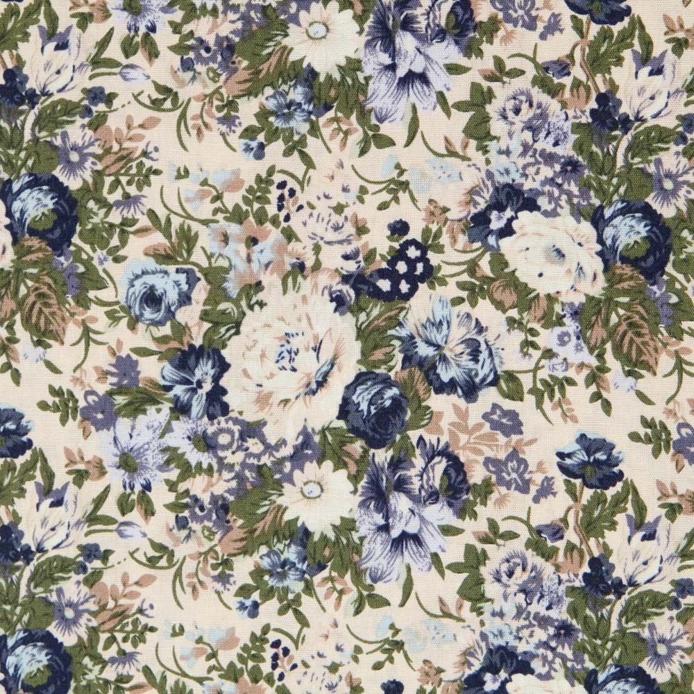 Blaue Popeline mit Blumenmuster im Vintage-Stil - Ribes y Casals