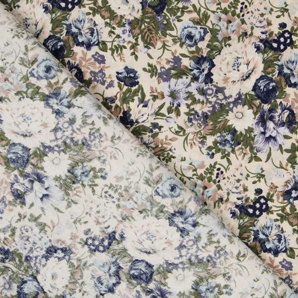 Blaue Popeline mit Blumenmuster im Vintage-Stil - Ribes y Casals