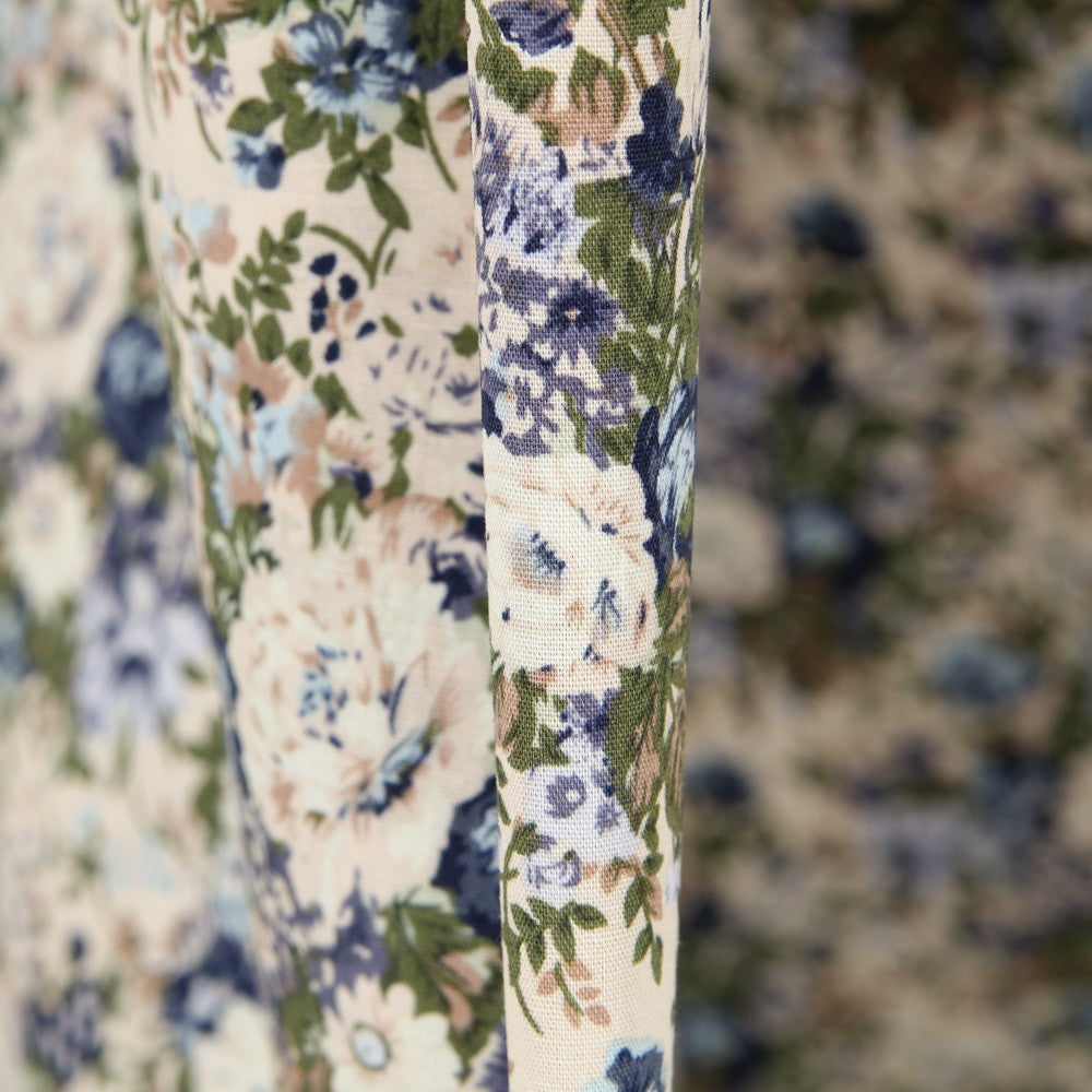 Blaue Popeline mit Blumenmuster im Vintage-Stil - Ribes y Casals