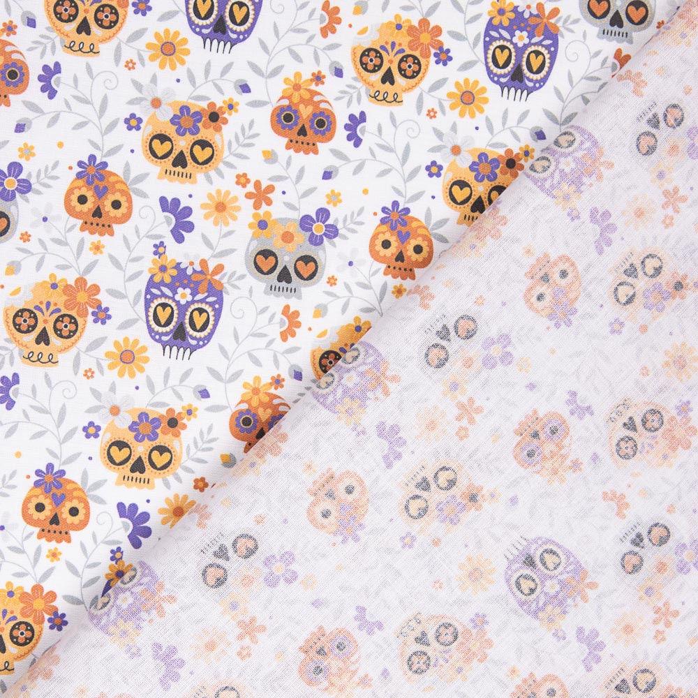 Baumwolle Popeline Calaveras Orange - Ribes y Casals