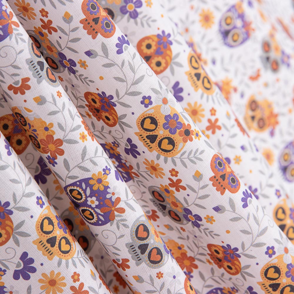 Baumwolle Popeline Calaveras Orange - Ribes y Casals