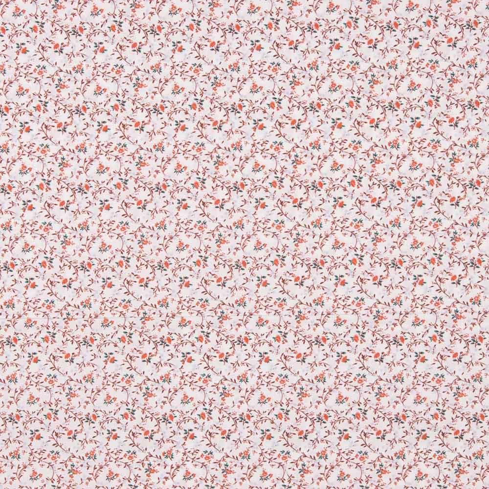 Baumwoll-Popeline mit Coral-Crude-Blumen - Ribes y Casals