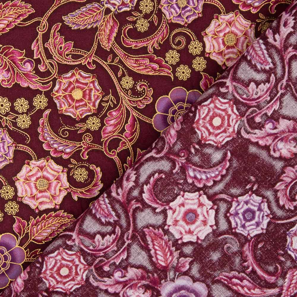 Amerikanisches Patchwork Granat Blumen - Ribes y Casals