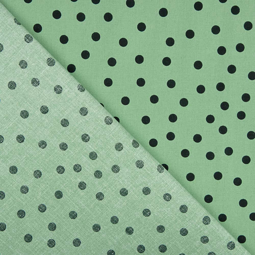 Popeline Spandex Popeline Polka Dots Schwarz 7mm Salbei Grün - Ribes y Casals