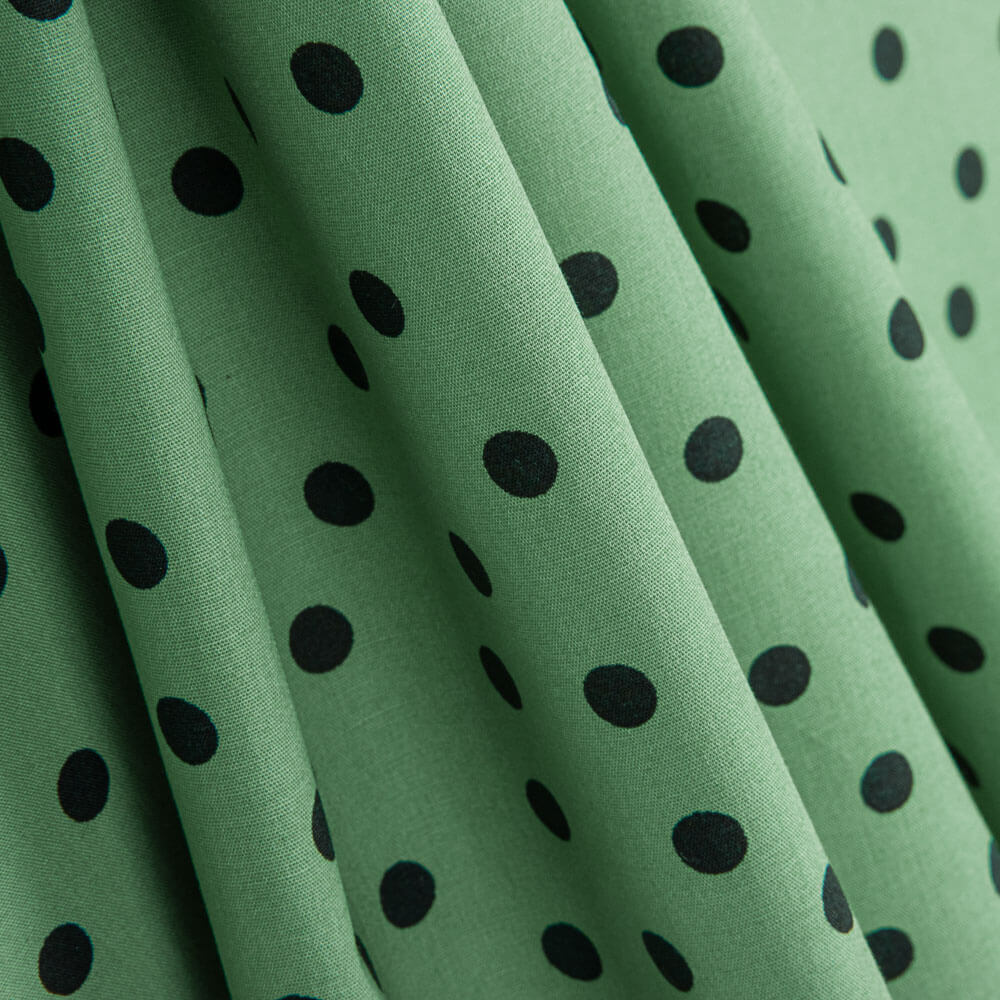 Popeline Spandex Popeline Polka Dots Schwarz 7mm Salbei Grün - Ribes y Casals