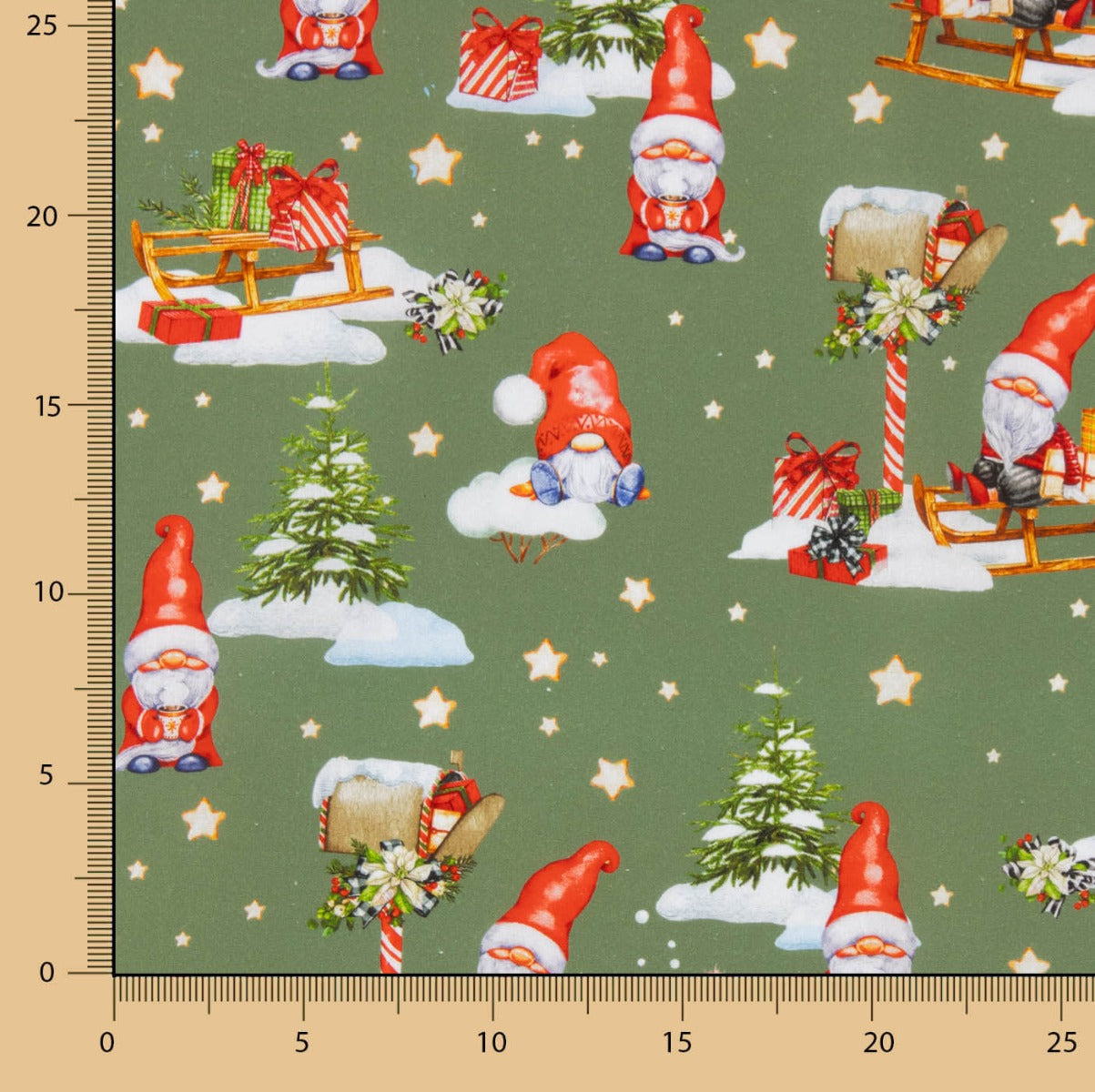 Popeline Weihnachtswichtel Grün - Ribes y Casals