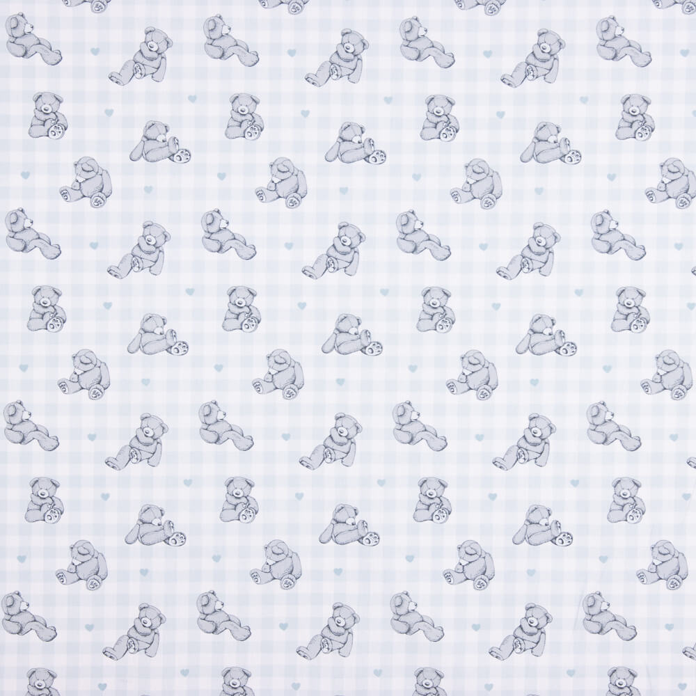 Baumwollpopeline Teddybär Teddybär Blau Quadrat - Ribes y Casals