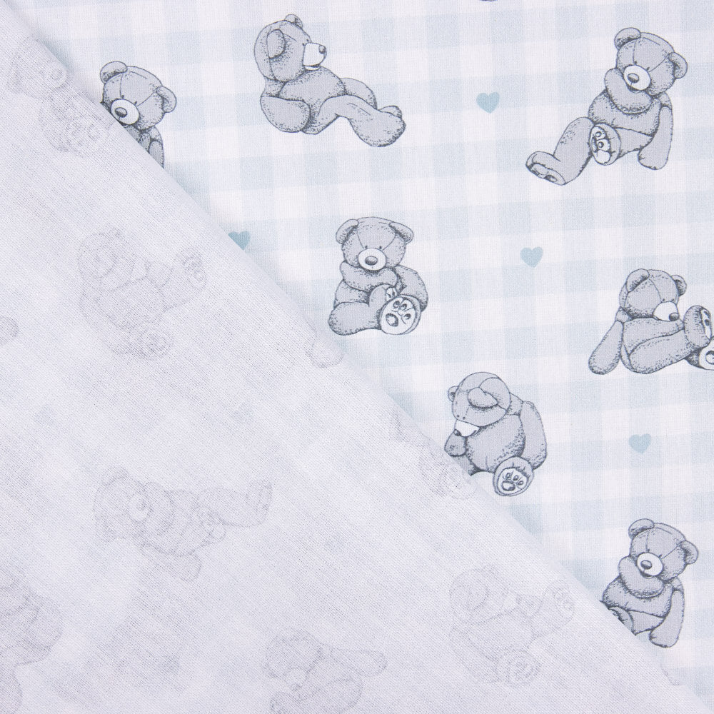 Baumwollpopeline Teddybär Teddybär Blau Quadrat - Ribes y Casals