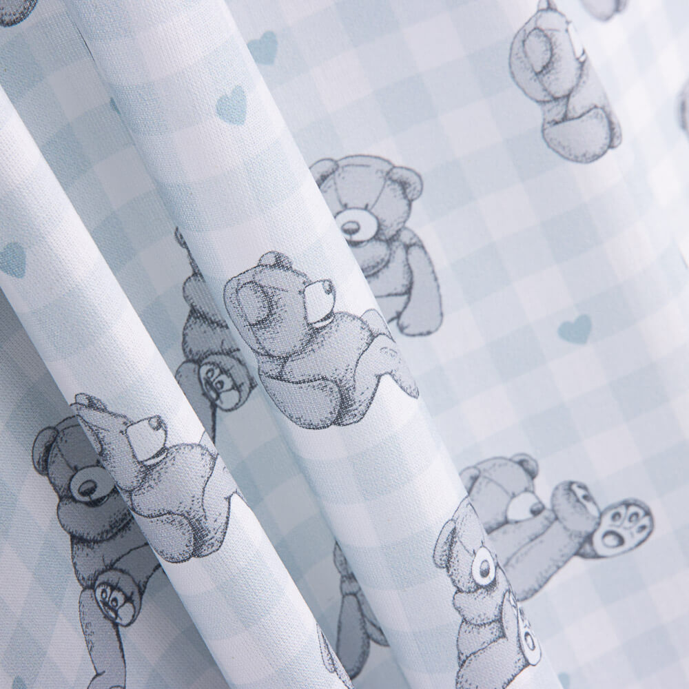 Baumwollpopeline Teddybär Teddybär Blau Quadrat - Ribes y Casals