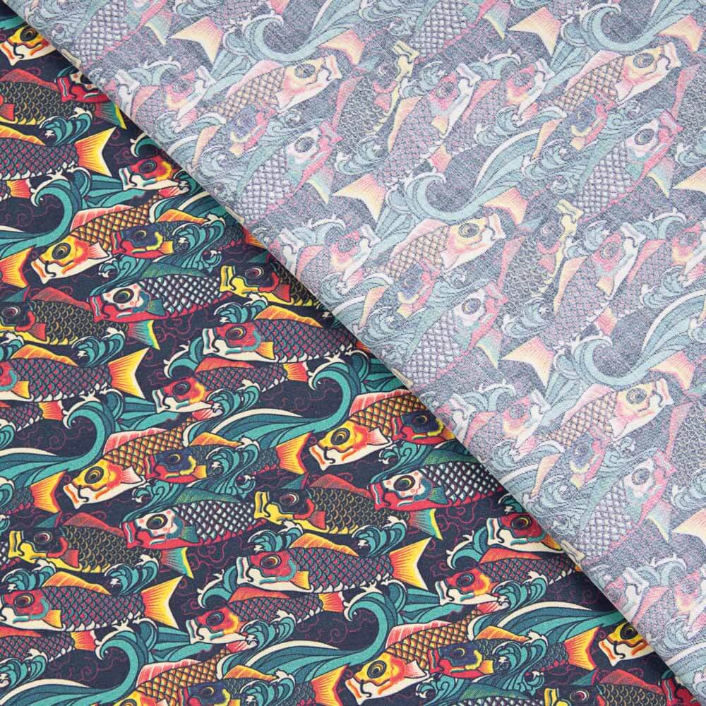 Baumwoll-Popeline Popeline Koi Fish Grün 100 x 140 cm - Ribes y Casals
