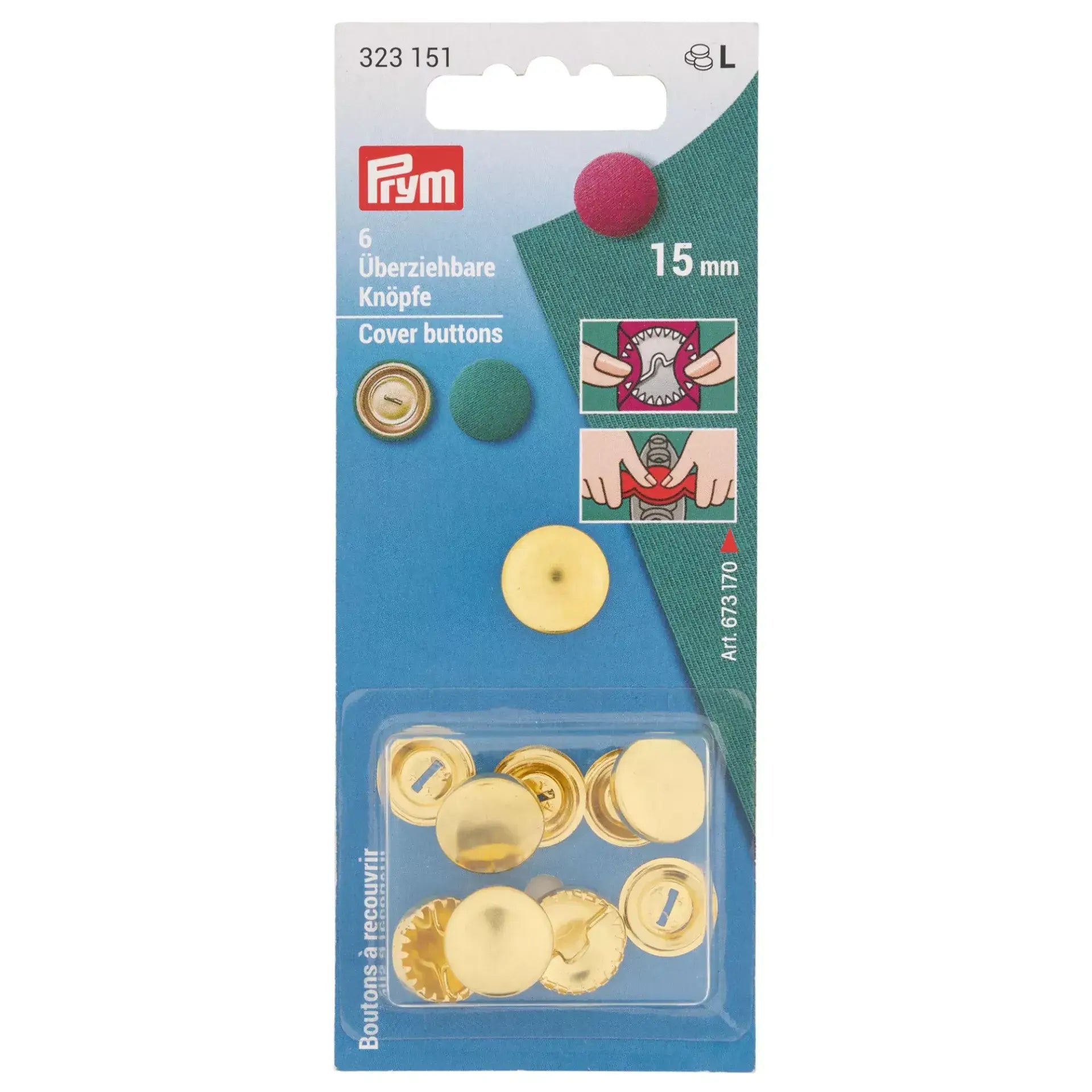 Prym Bezugsknöpfe 323151 Goldfarben 15 mm – 6 Stück - Ribes y Casals