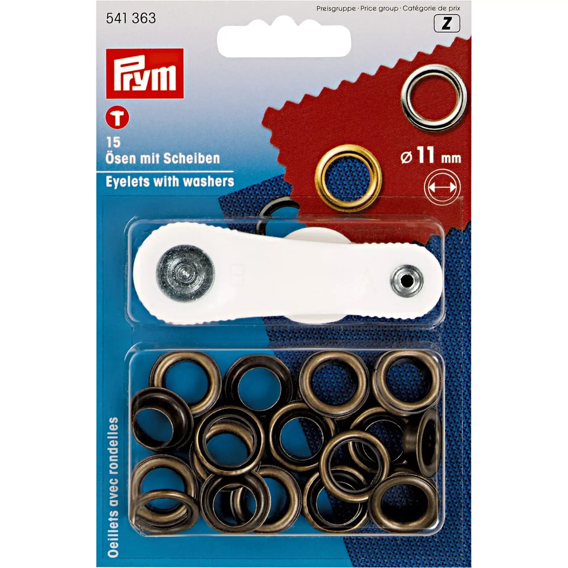 Prym Ösen mit Unterlegscheiben 11 mm Altmessing - 15 Stk. - Ribes y Casals