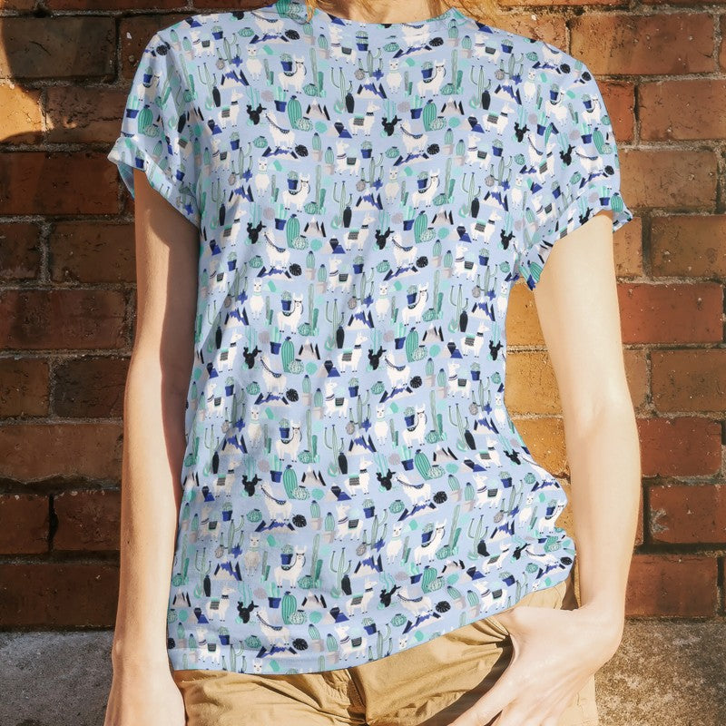 Gestricktes T-shirt Kaktus Blau - Ribes y Casals